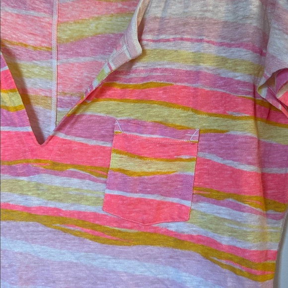 Lilly Pulitzer Duval linen top pink stripe short sleeve V neck large - Picture 4 of 6